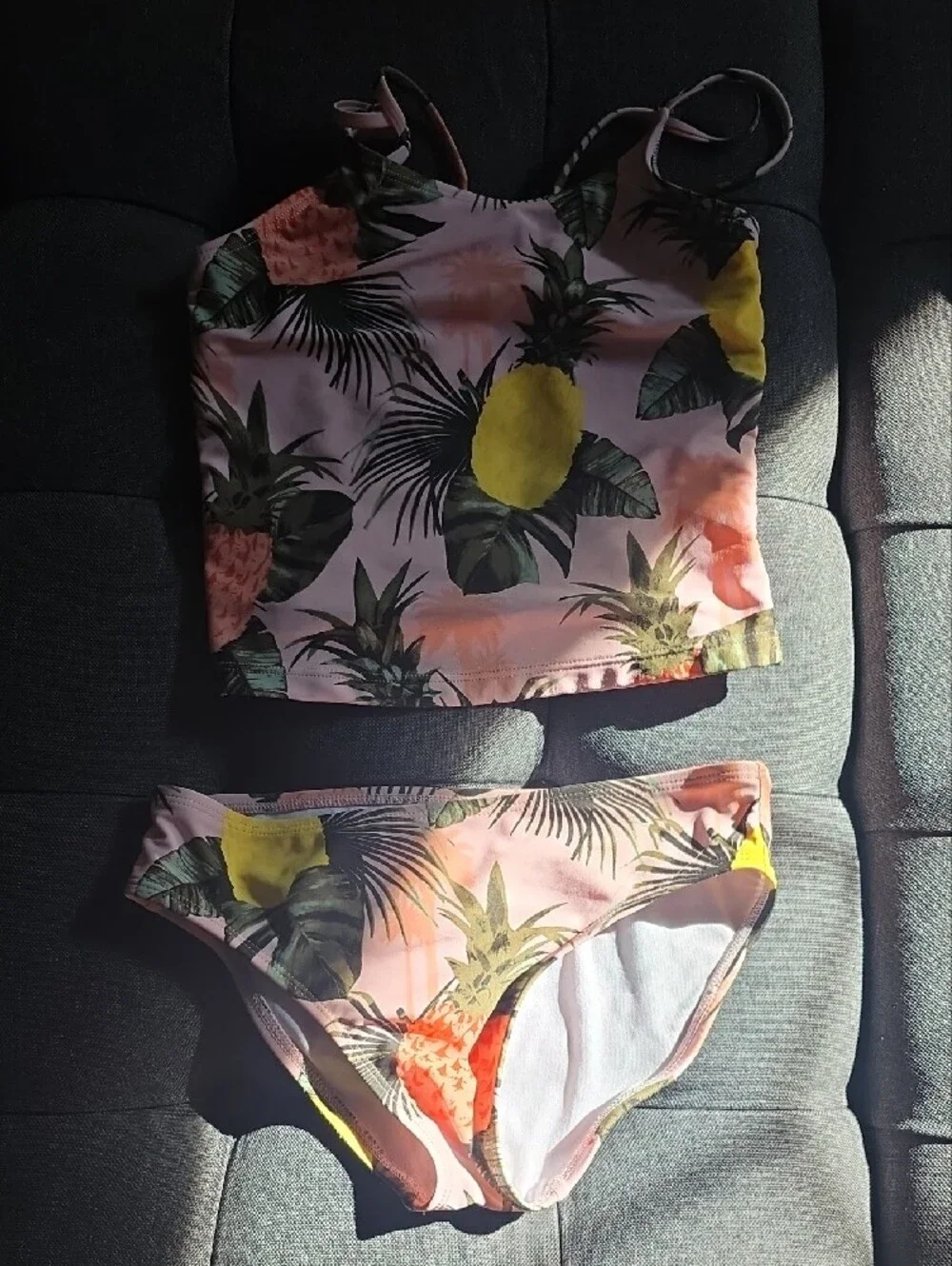 Girls Pineapple Print Pink Bikini Set